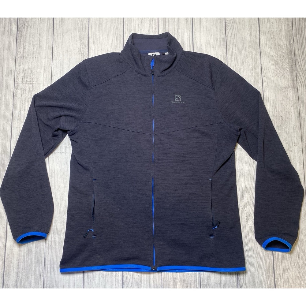 Men Size LARGE Salomon ActiTherm Jacket Blue Full Zip Microfleece Running Hiking